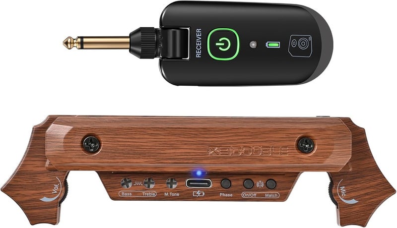 SUNYIN Wireless Acoustic Guitar Pickup Rechargable Magnetic And Microphone Soundhole Pickup For Acoustic Guitar Build-In Volume Control(Wood Grain) - Image 1